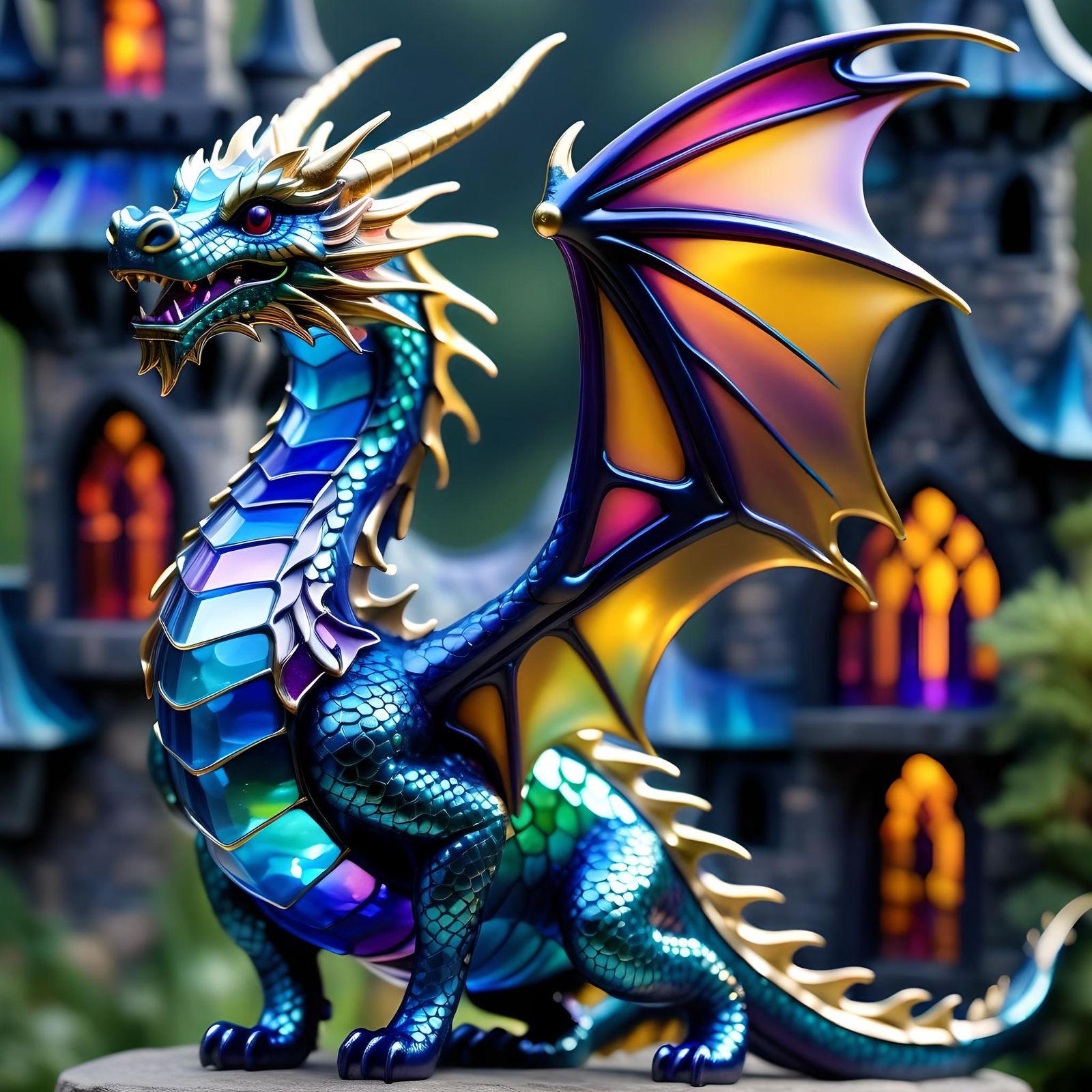 Glass Dragon Sculpture with Enameled Details