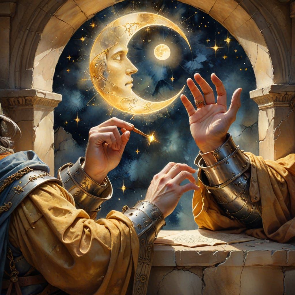 Romantic Medieval Scene in Watercolor