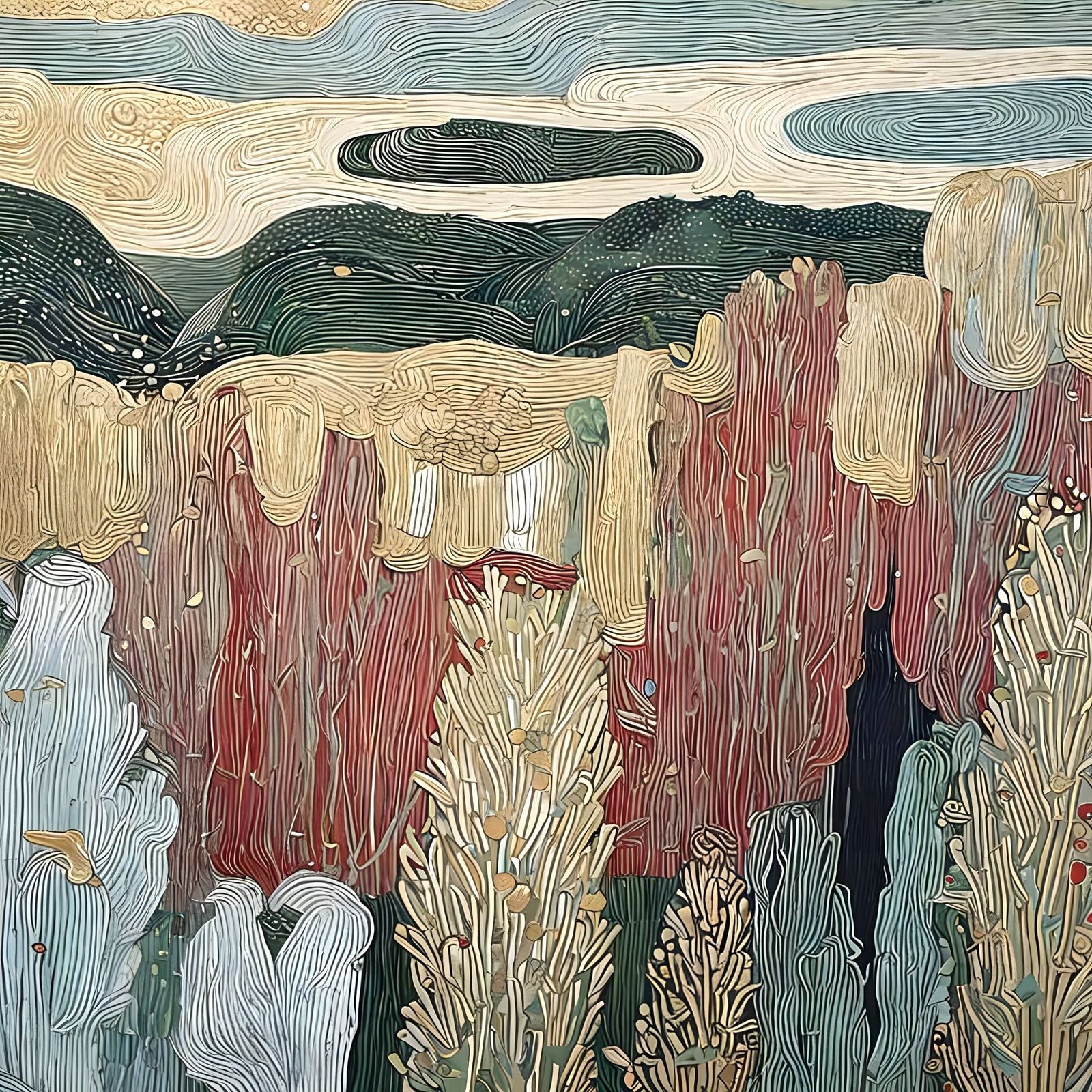 Abstract Landscape with Gold Leaf Accents