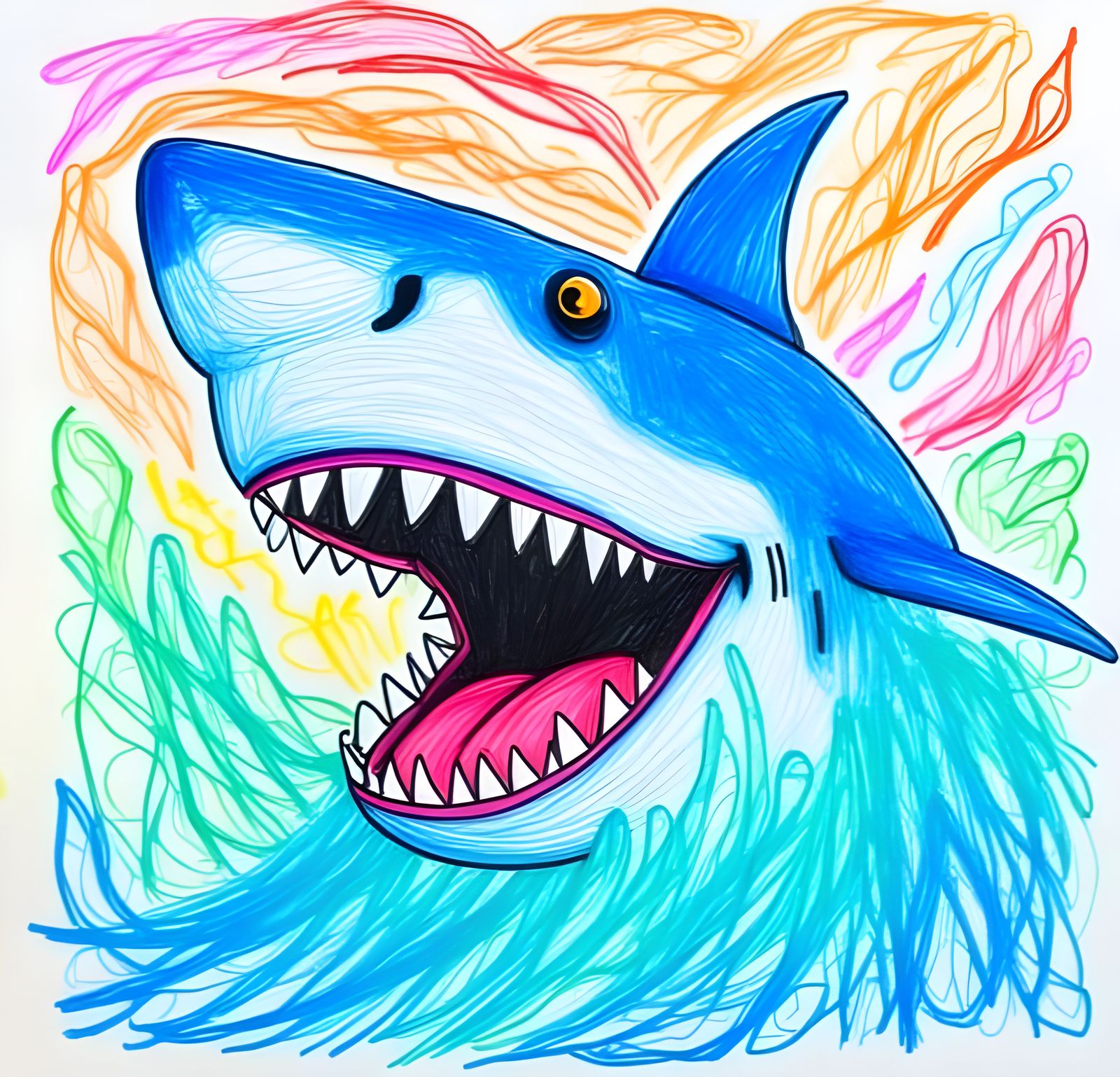 Great White Shark in Crayon Drawing Style