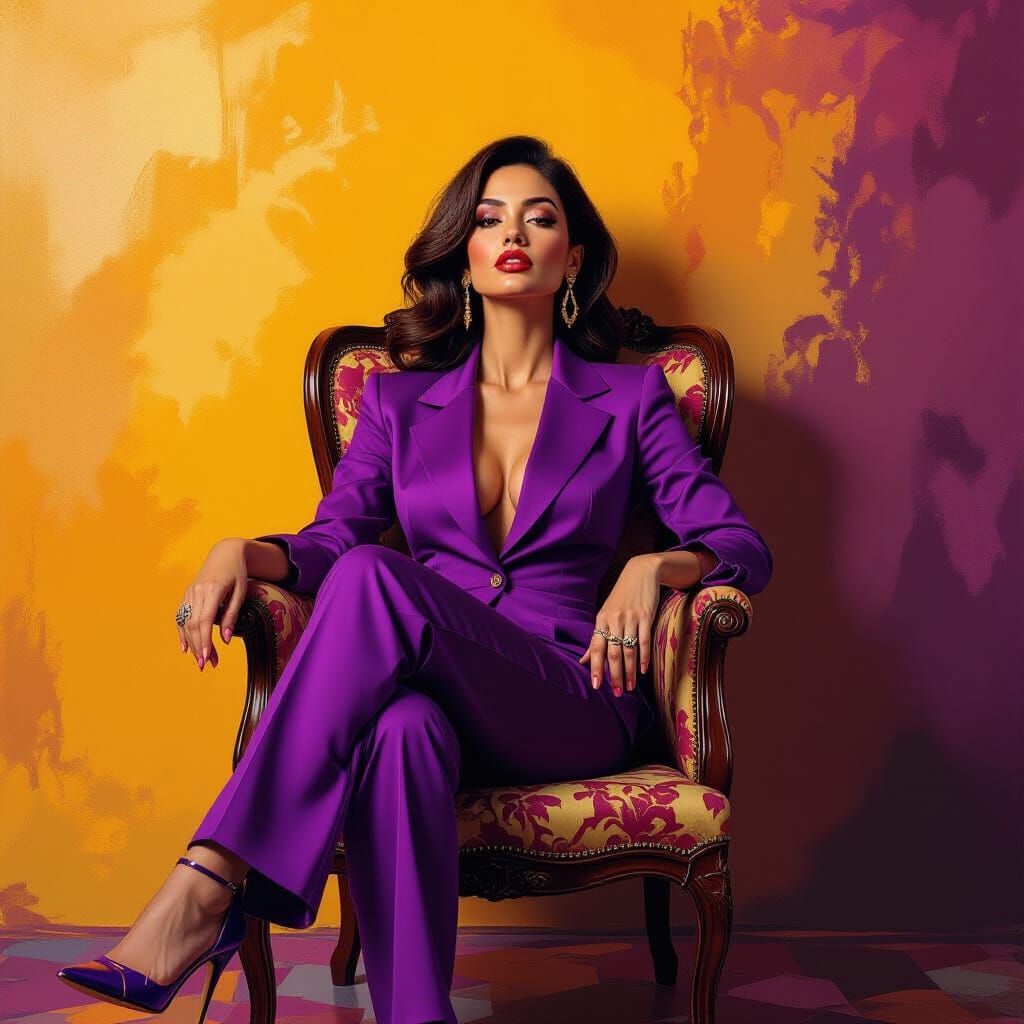 Abstract Digital Art: Woman in Red and Purple