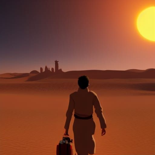 Desert City Sunset: Anime-Inspired Tatooine Scene