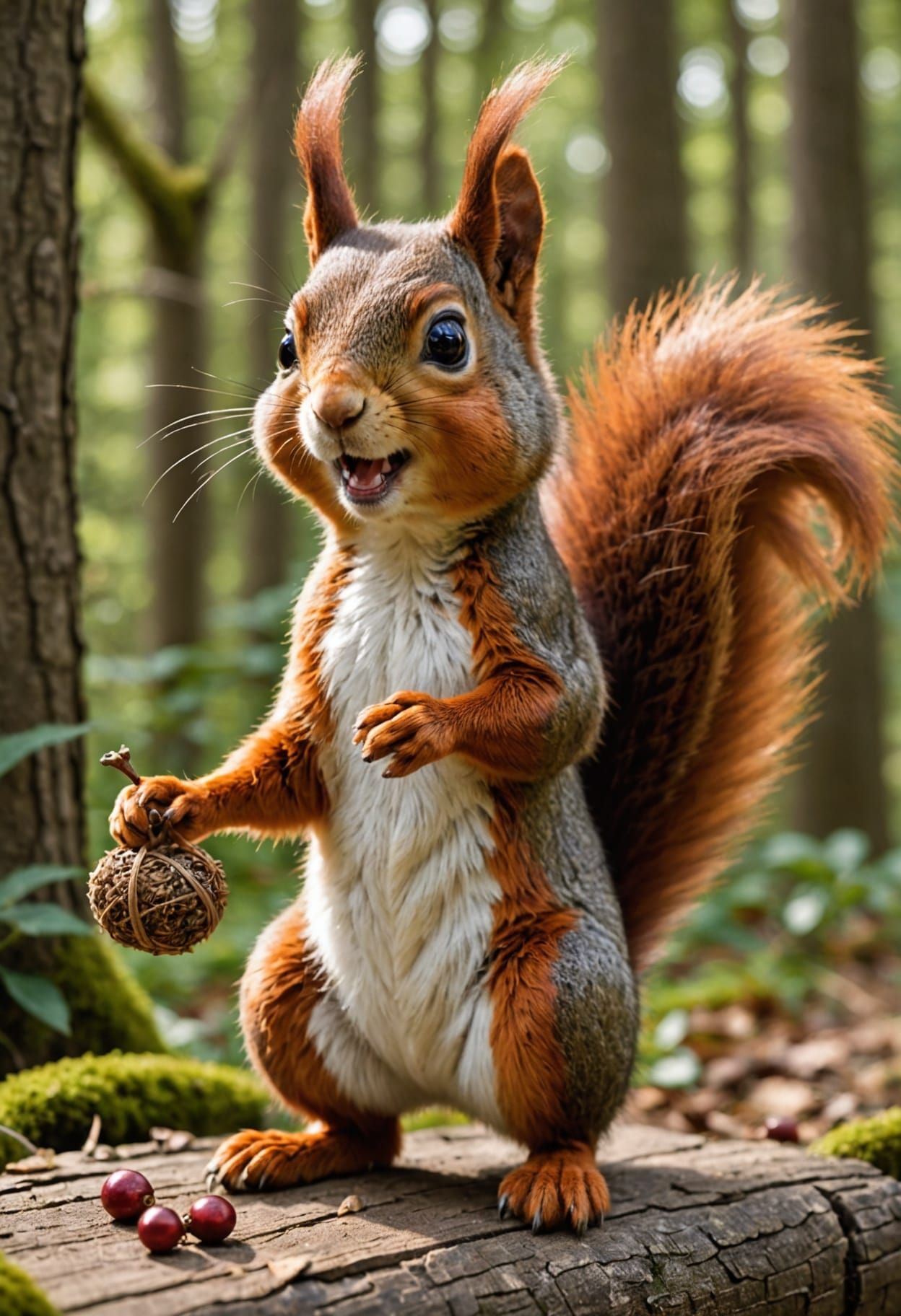 Cartoon Squirrel Plots Mischief in Yard