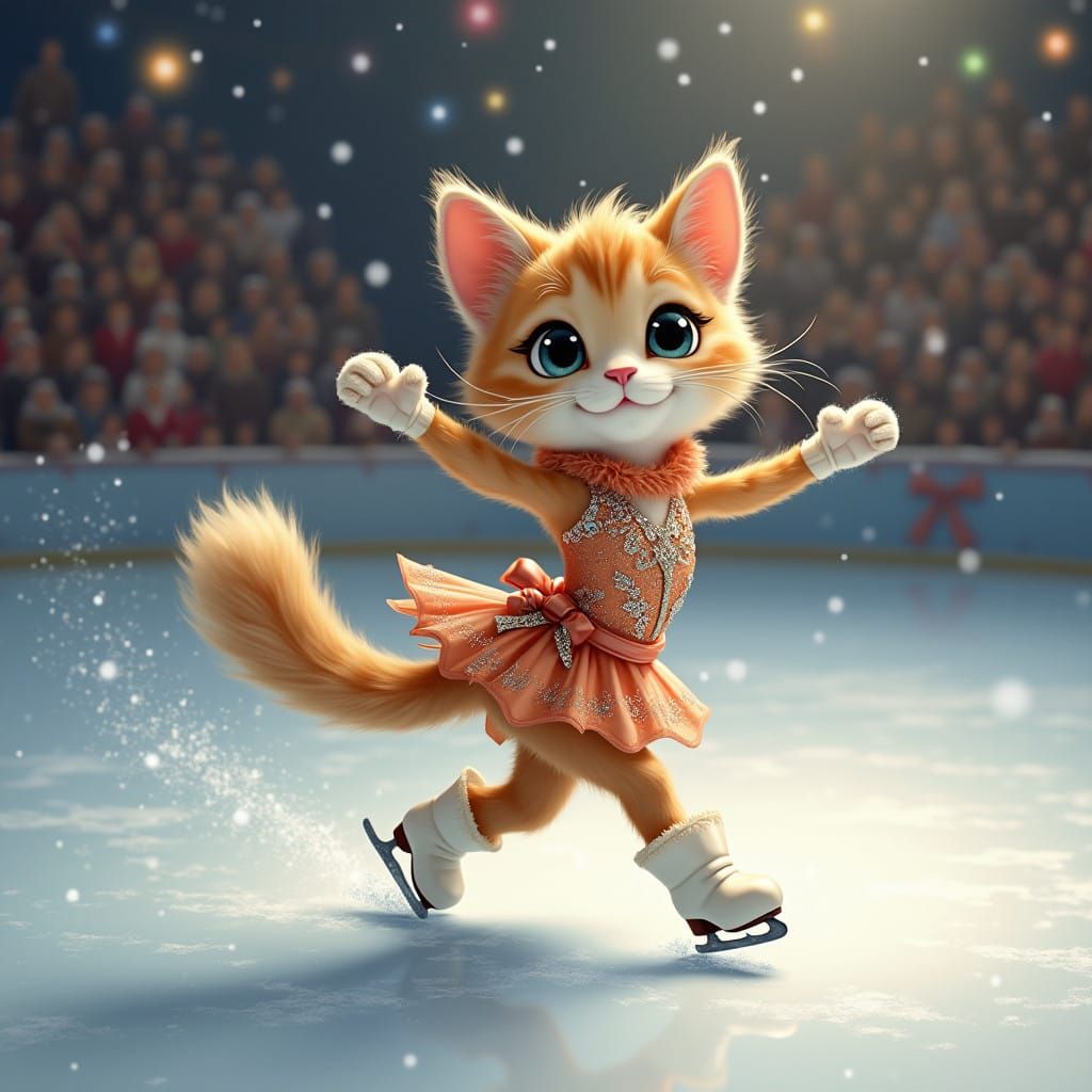 Elegant Cat Skating Under the Spotlight