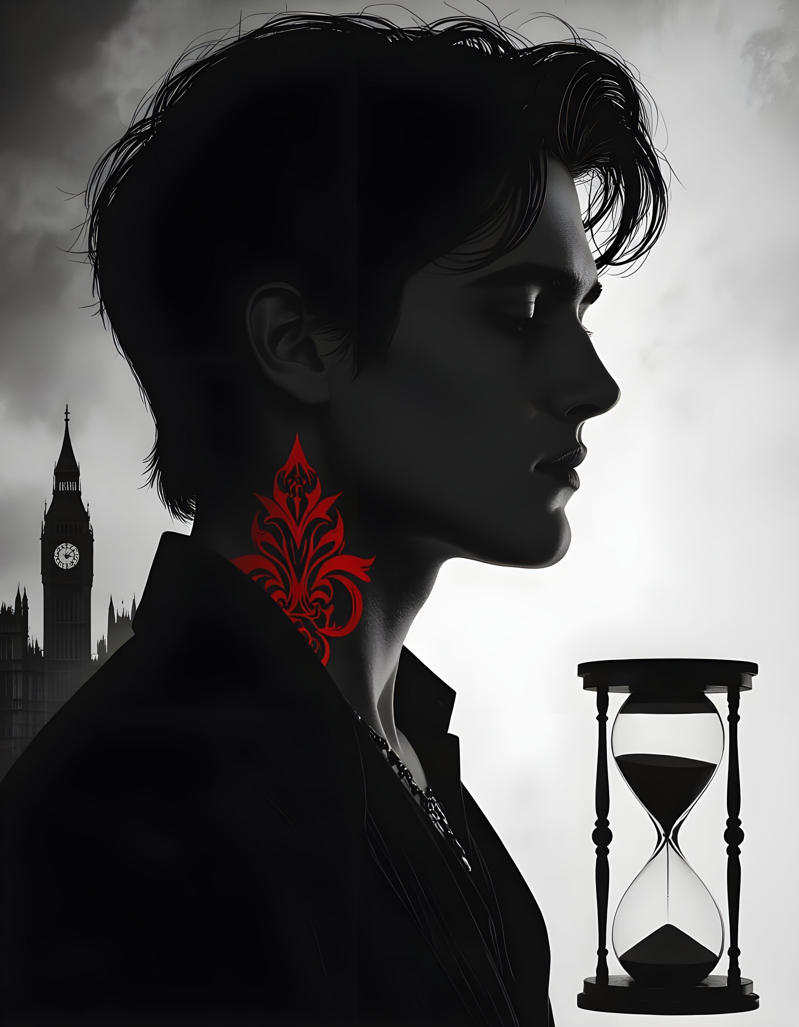 Dorian Gray Silhouette with Red Tattoo and London Skyline