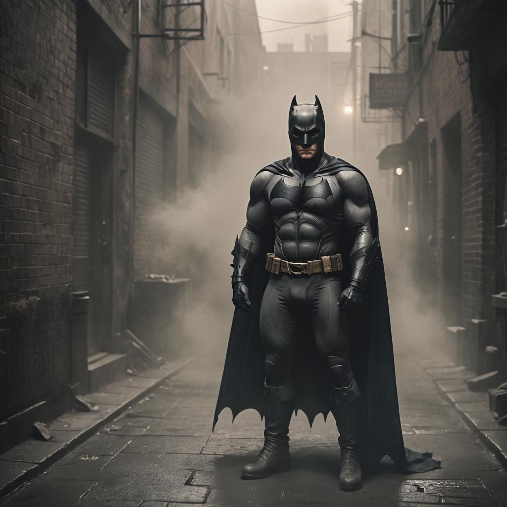 Batman in Dark Alleyway: Cinematic Film Still