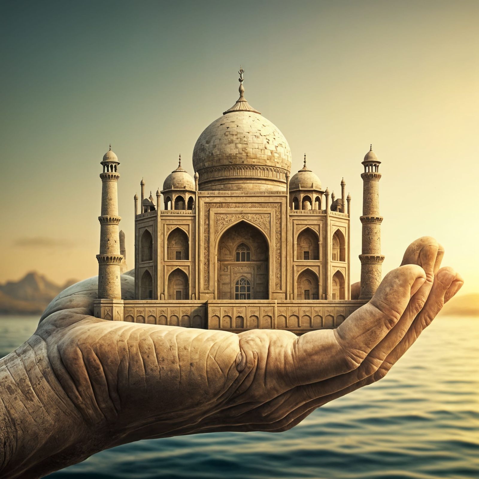 Hand Holds Sandcastle Taj Mahal