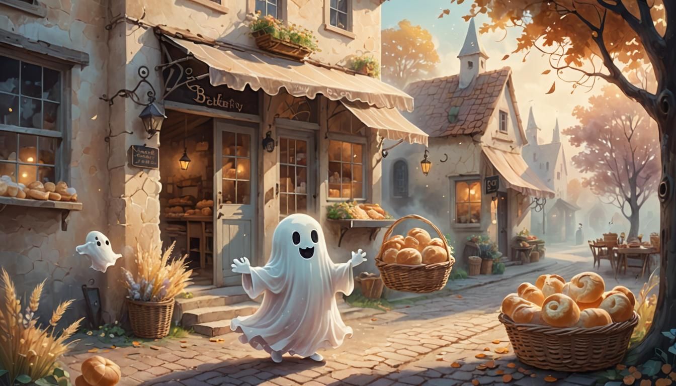 Cute Ghost Visits Bakery for Fresh Bread