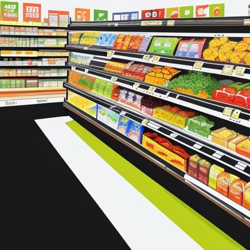 Supermarket Shelves Illustration with Empty Center