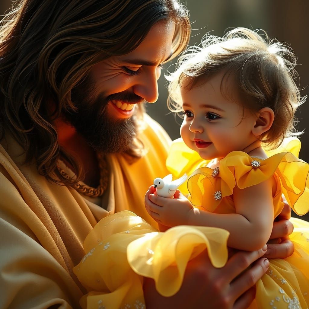 Jesus Tenderly Interacts with a Cherubic Baby Girl in a Vibr...