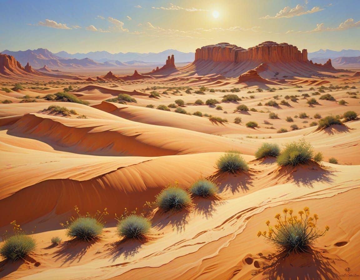 Desert Mirage: Oil Painting in Post-Impressionist Style