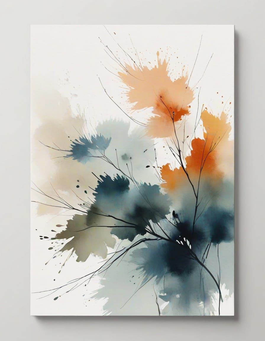 Japandi Abstract Wall Art in Watercolor Style