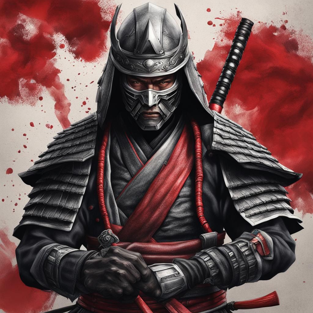Hyperrealistic Samurai Red Hood Artwork