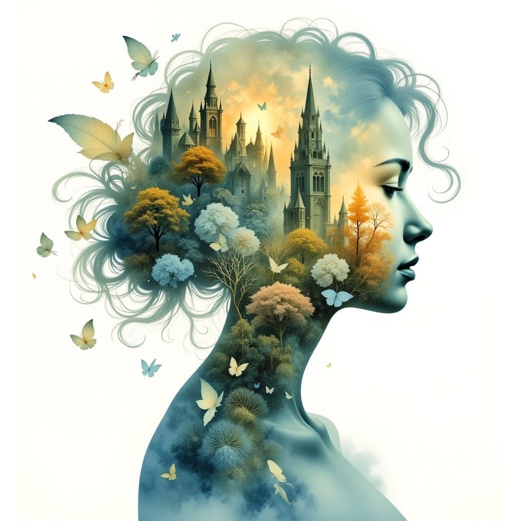 Fairytale Double Exposure in Illustration Style