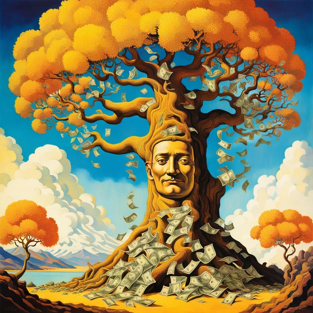 Money Tree with Smiling Trunk: A Vibrant Illustration