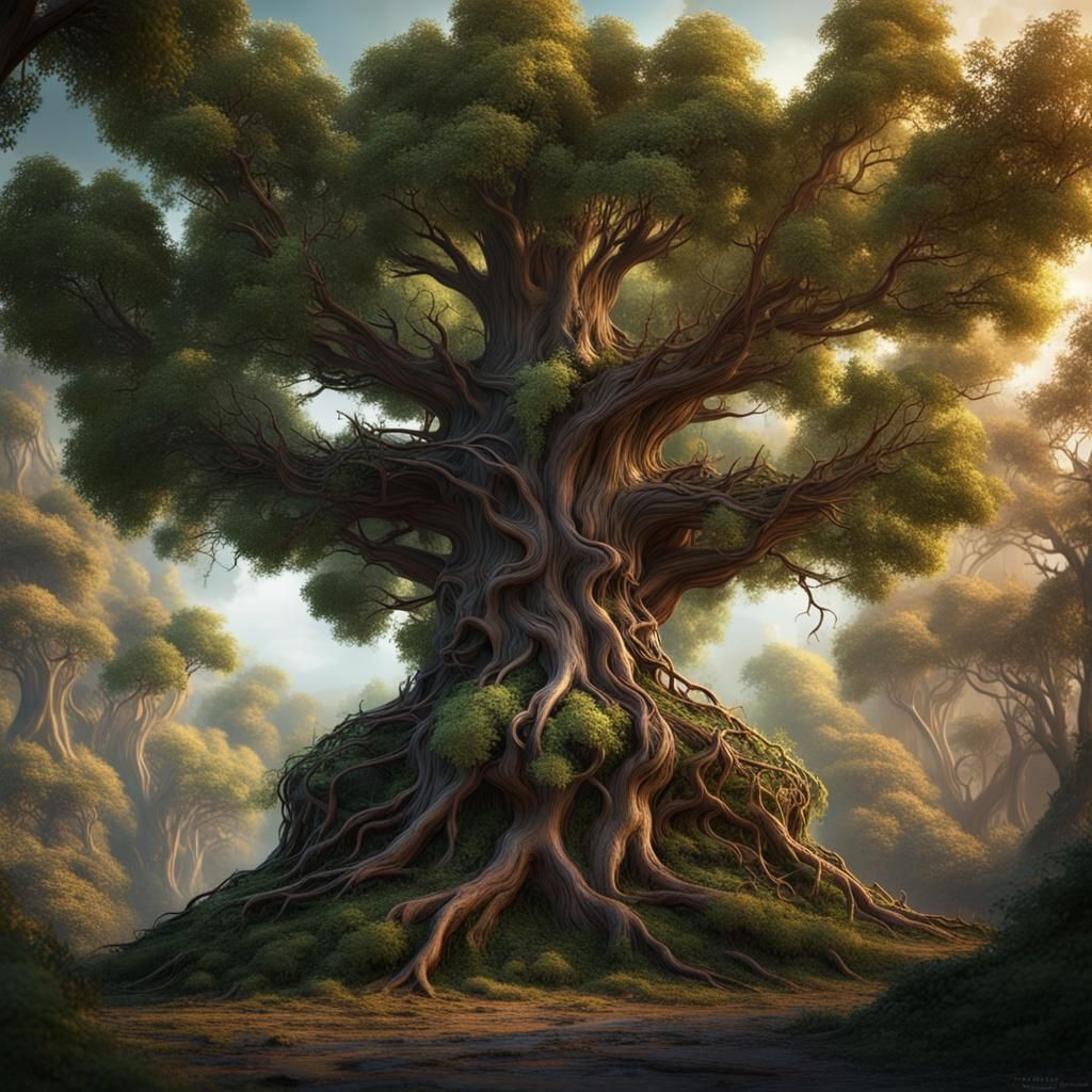 Magical Wood Crown of Twisting Trees in Fantasy Style