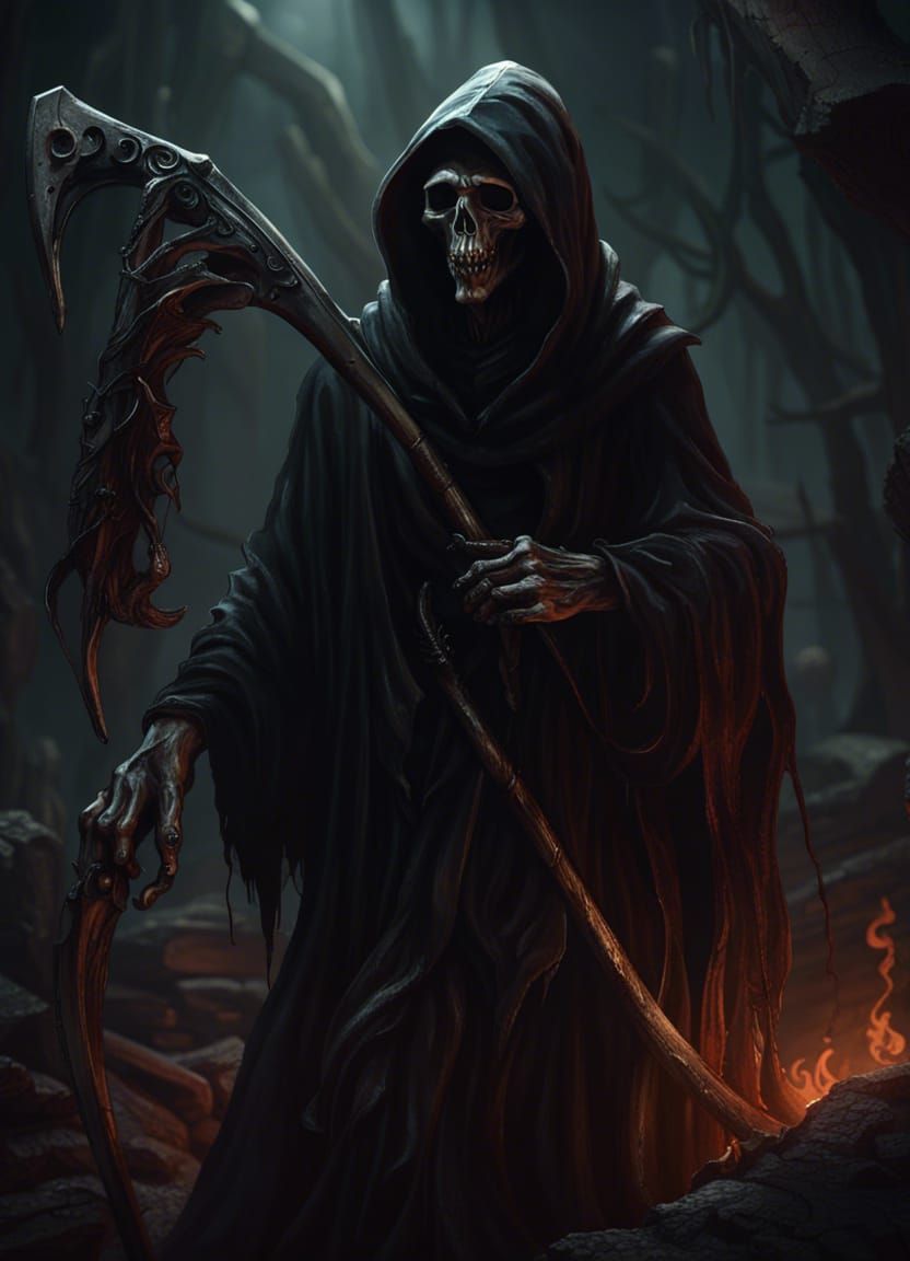 Sinister Grim Reaper in Hellish Underworld