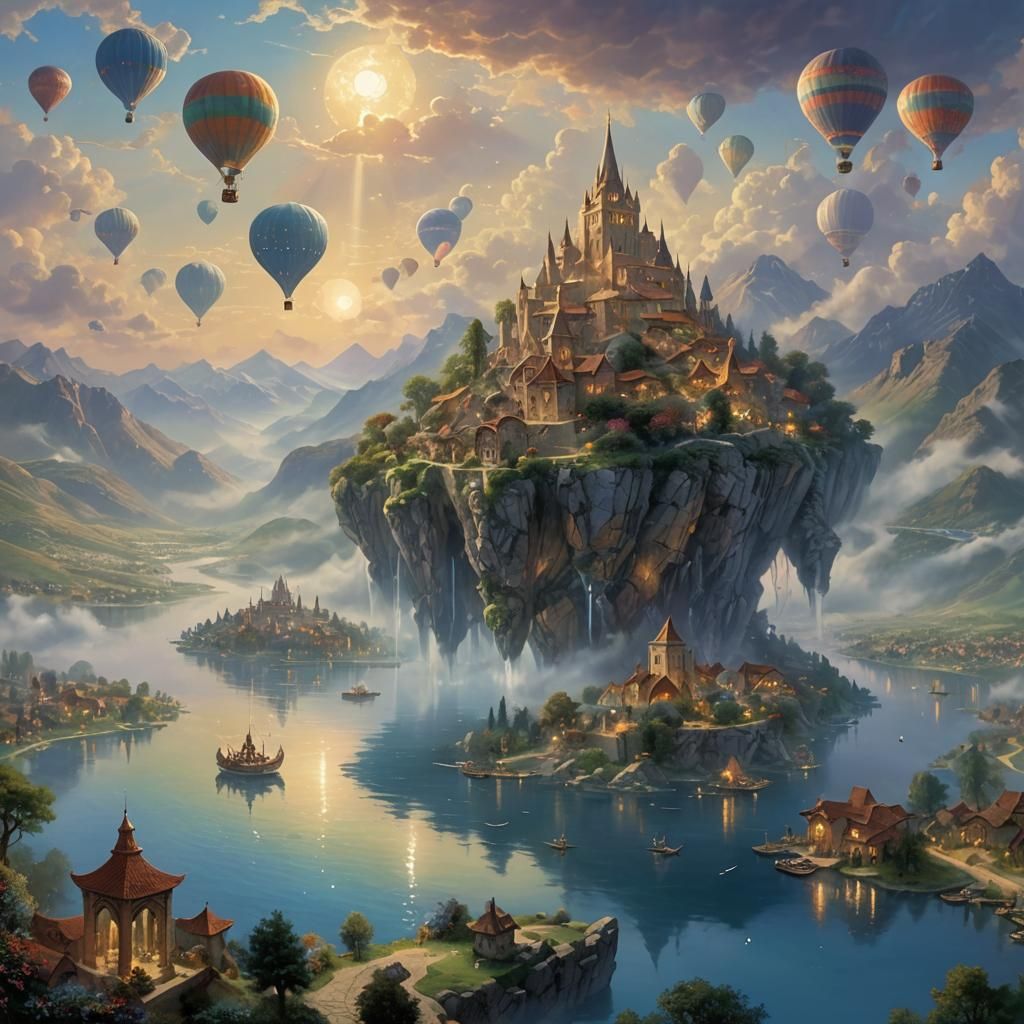 Ethereal Floating City of Magic in Fantasy Style