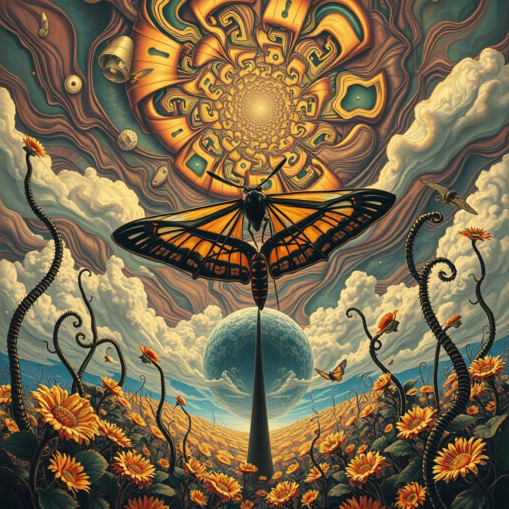 Surreal Landscape with Elastic Flora and Death Moth