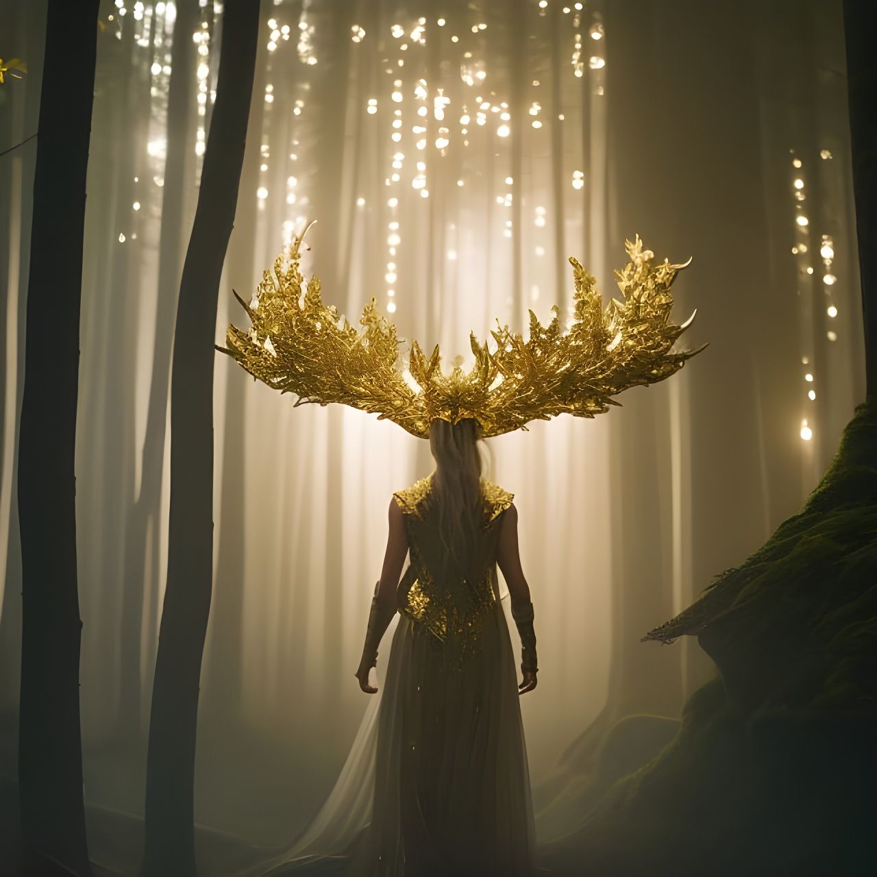 Celestial Goddess in Enchanted Forest: Digital Art