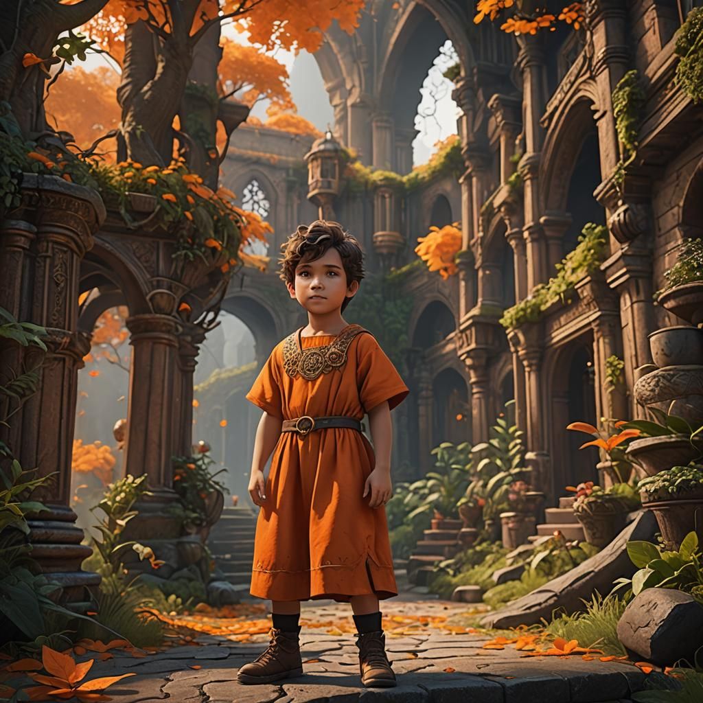 Cute Boy in Orange Dress: Fantasy Concept Art