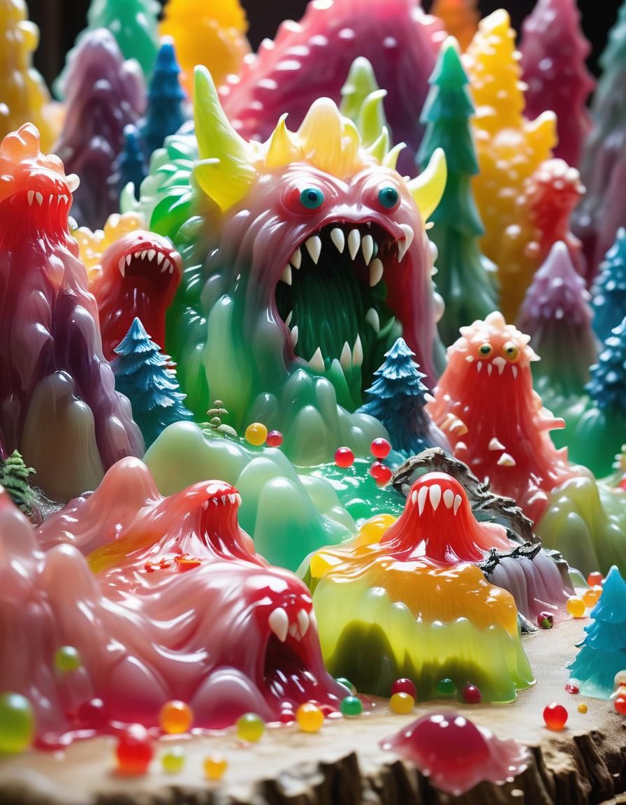 Jello Sculpture Diorama of Oozing Monsters