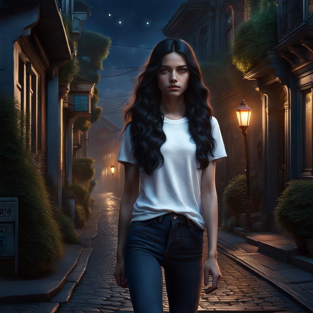 Pale Girl Walks a Lonely Street: Fantasy Art