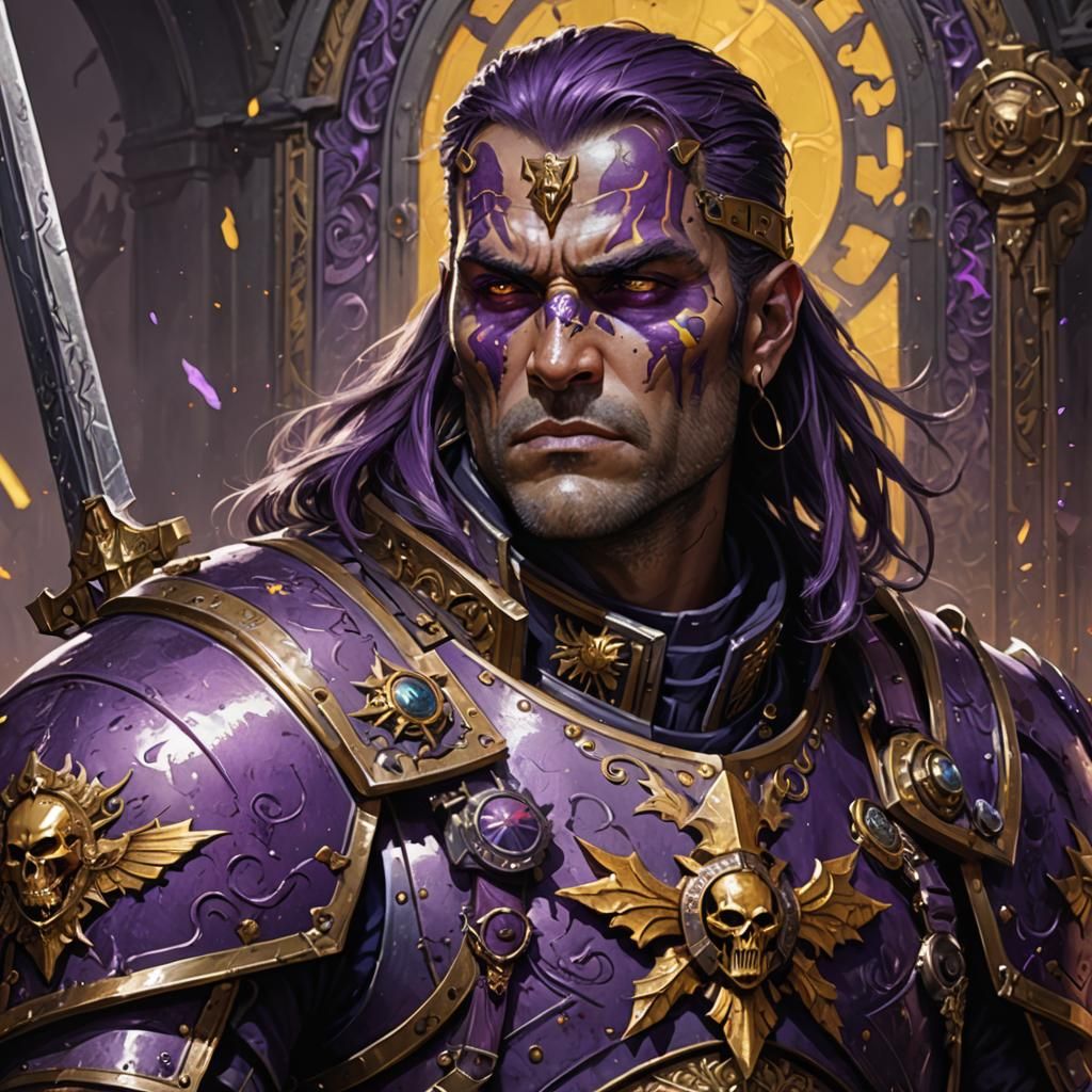 Charismatic Warhammer 40k Officer in Elegant Armor