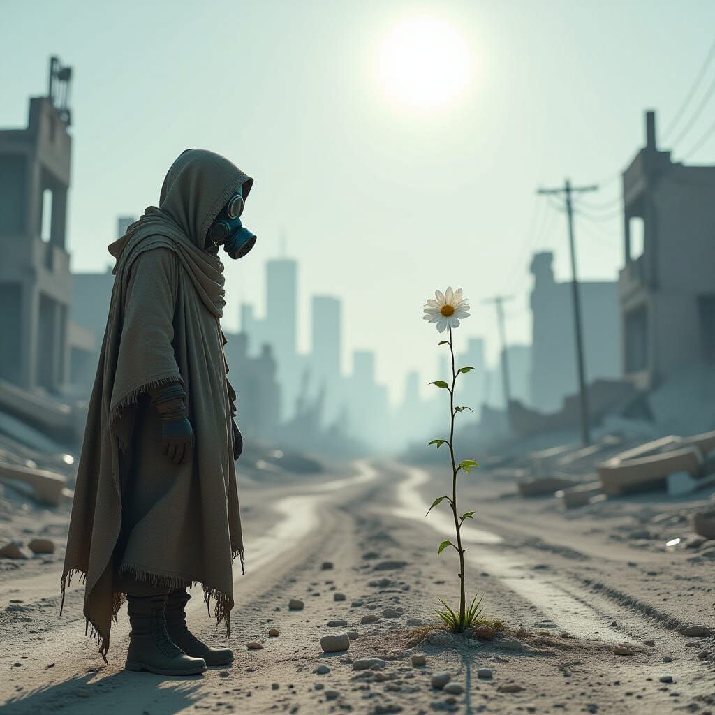 Post-Apocalyptic Traveler Finds Hope in Barren Desert