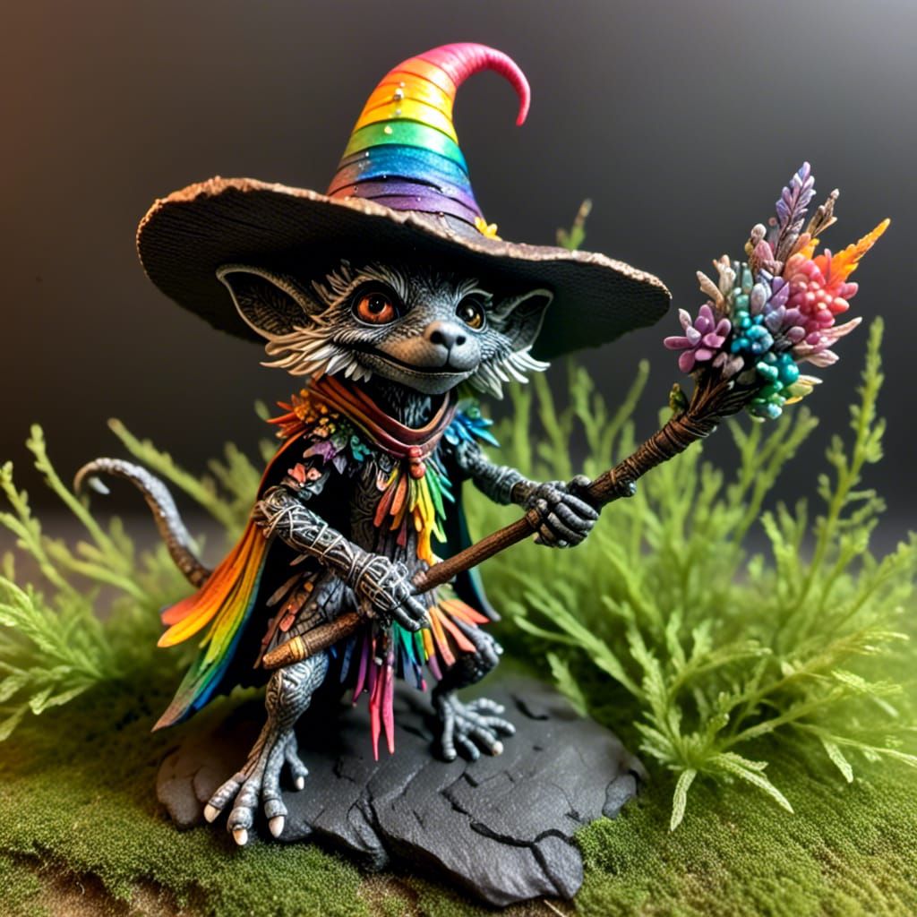 Rainbow-Scaled Kobold Witch Miniature