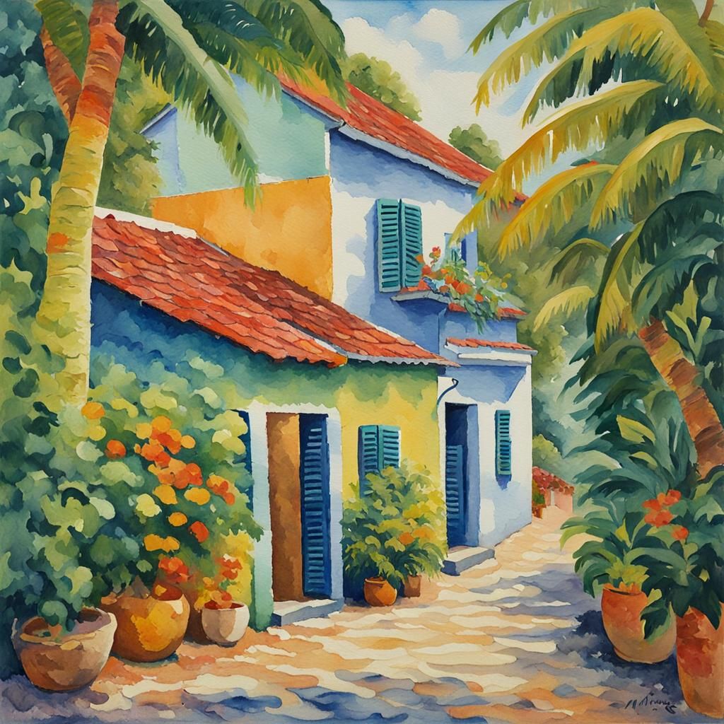 Martinique in Watercolor, Neo-Impressionism Style
