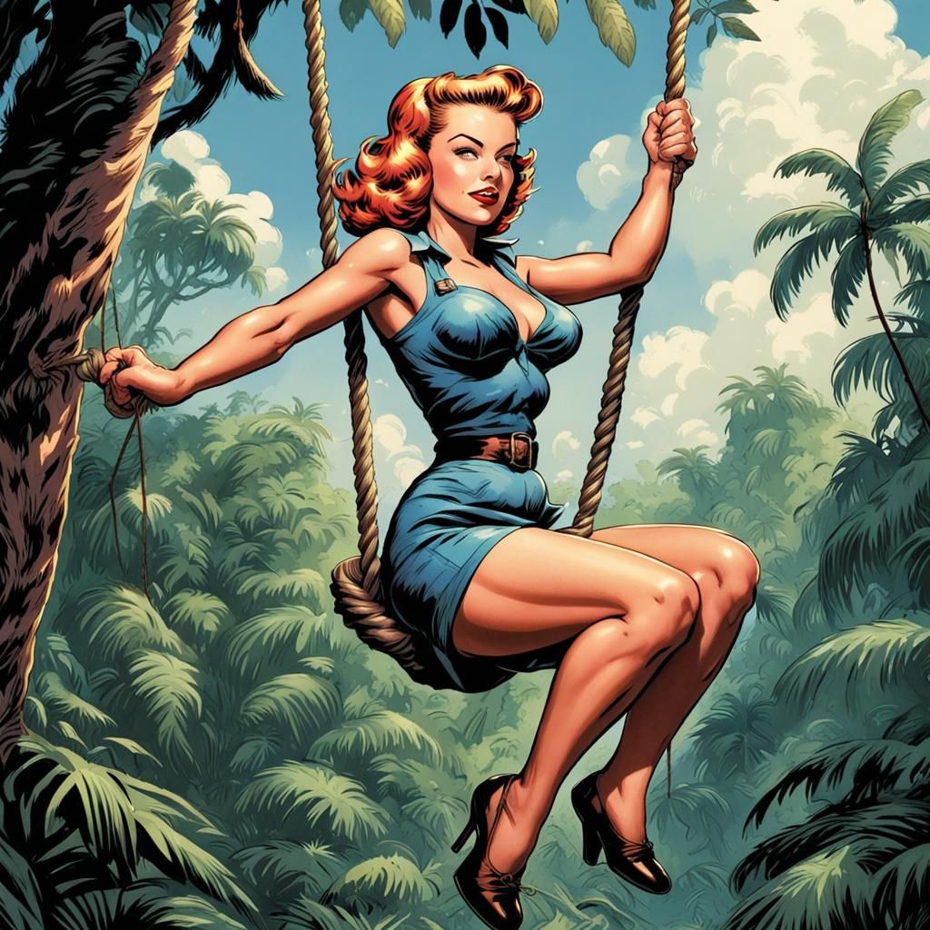 1940s Pinup Jane of the Jungle Comic Art