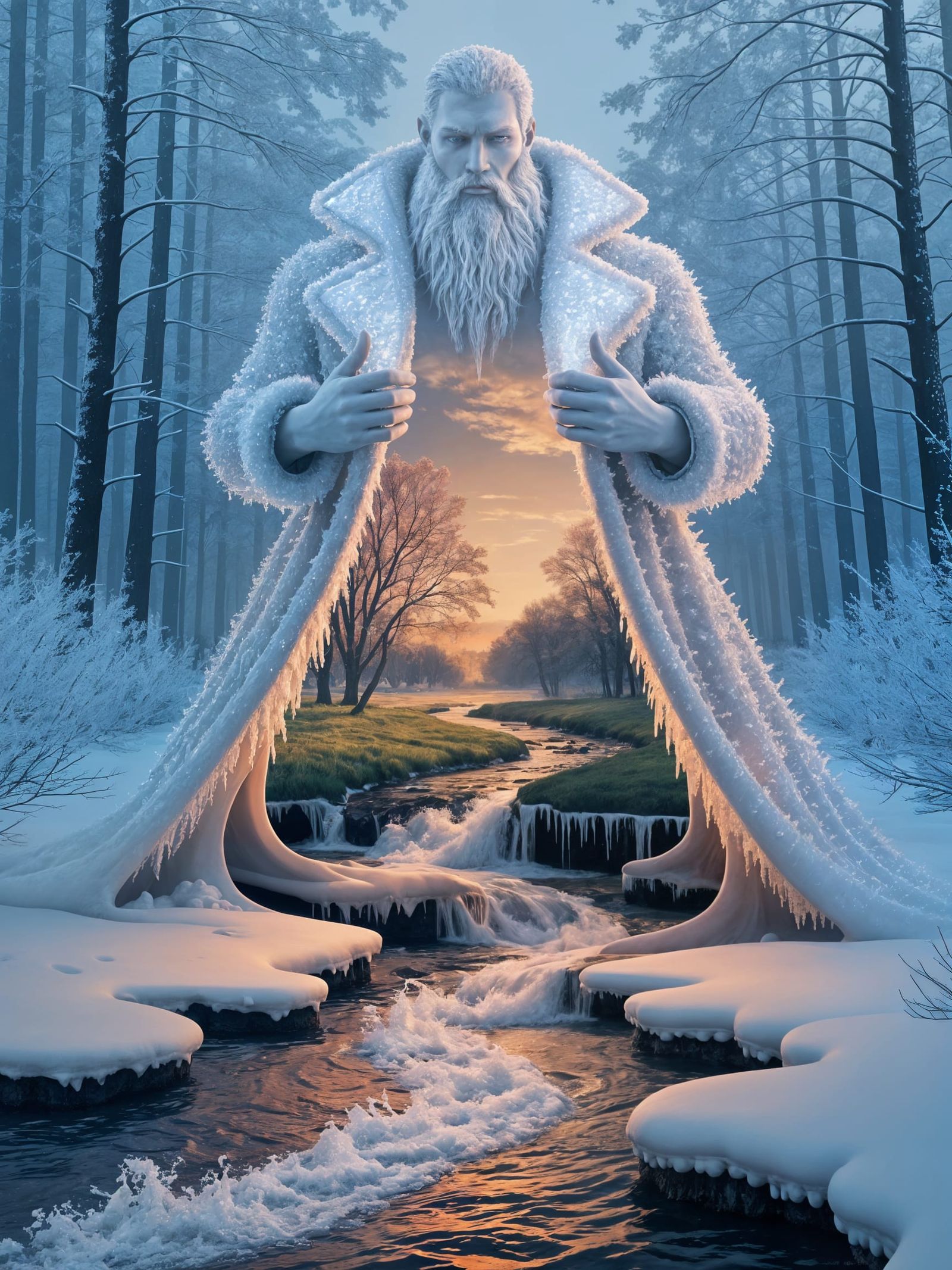 Majestic Snow God Reveals Spring, Digital Art