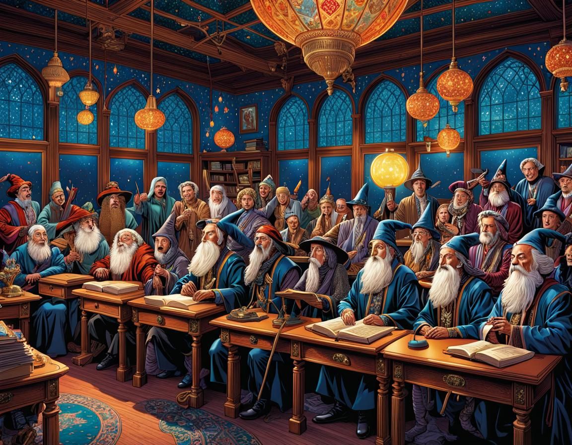 Funny Old Wizards Classroom in Rich Comic Art