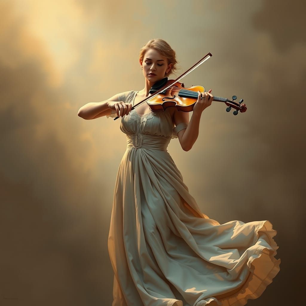 Elegant Violinist in Classical Oil Painting Style