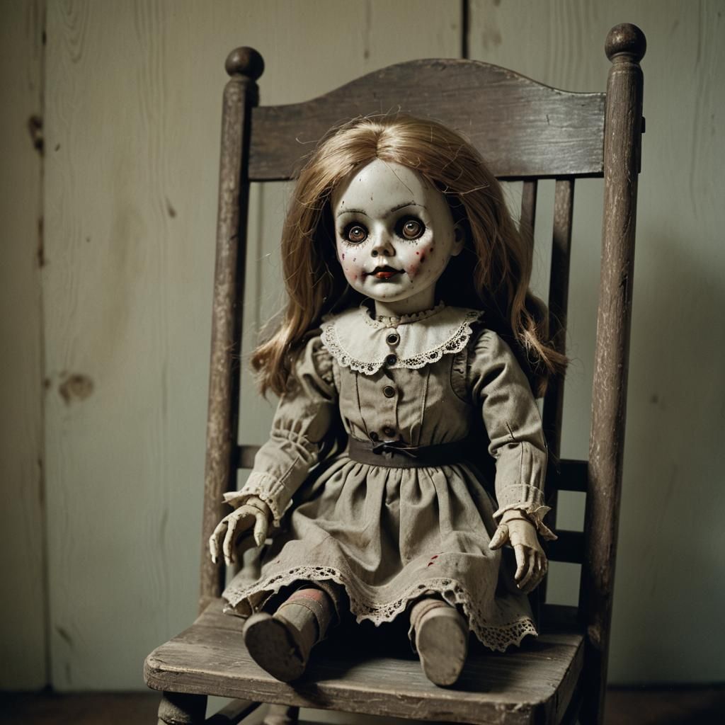 Creepy Doll Still Life in Cinematic Horror Style