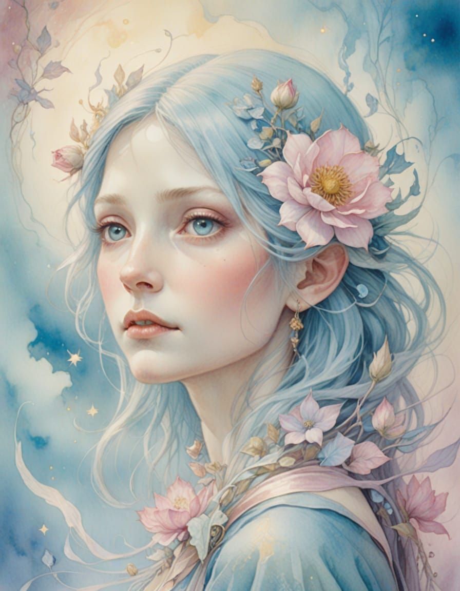 Whimsical Pastel Fantasy Flower Blooms in Dreamy Light