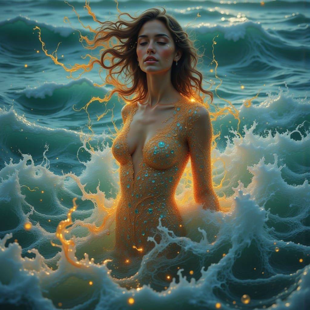 Dreamy Ocean Goddess in Crystal Fire
