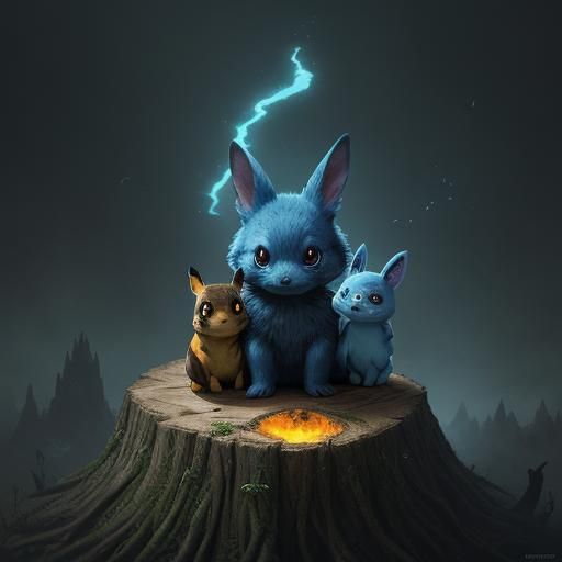 Pikachu and Stitch in Fantasy Landscape, Unreal Engine