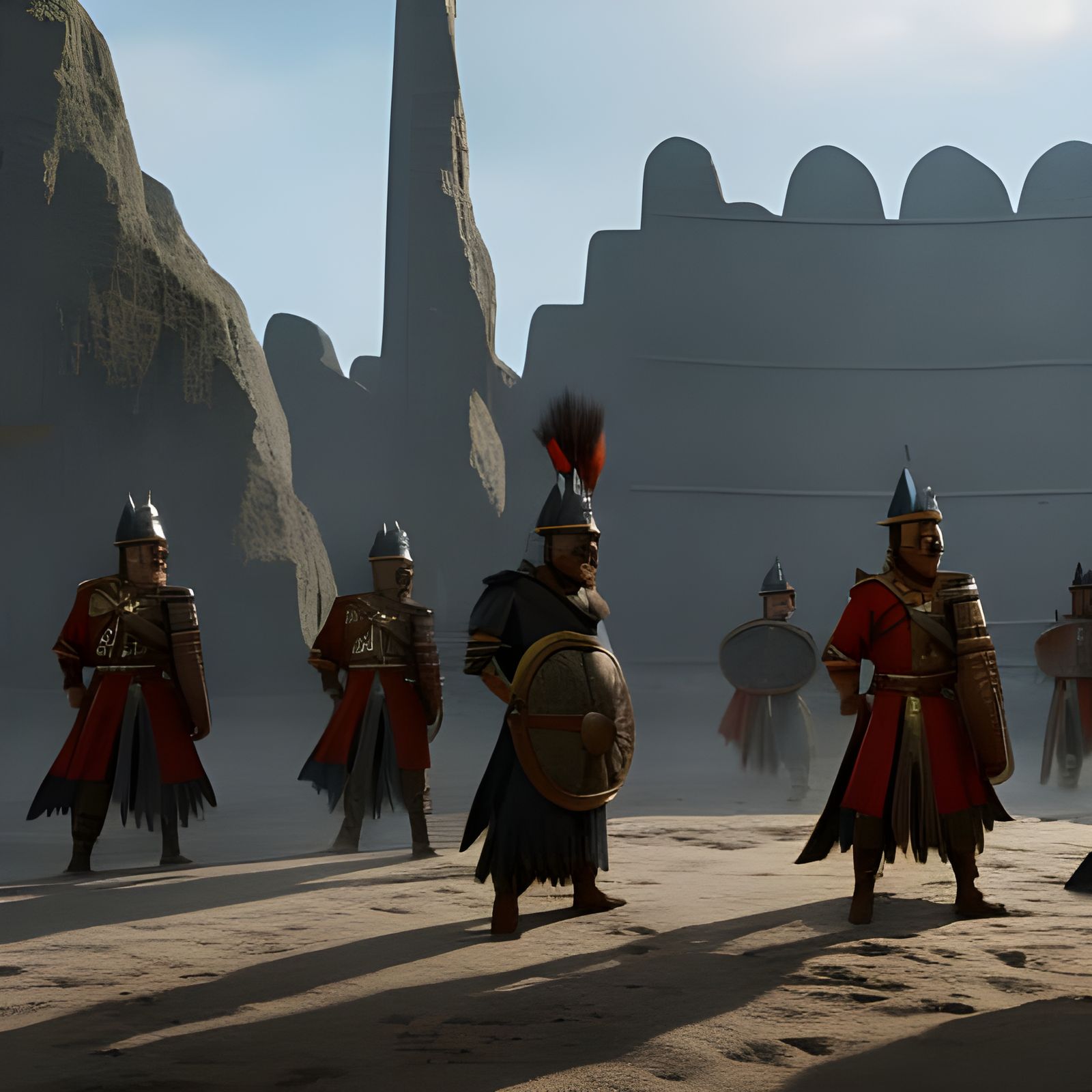 4th Century Roman Soldiers in City Plaza