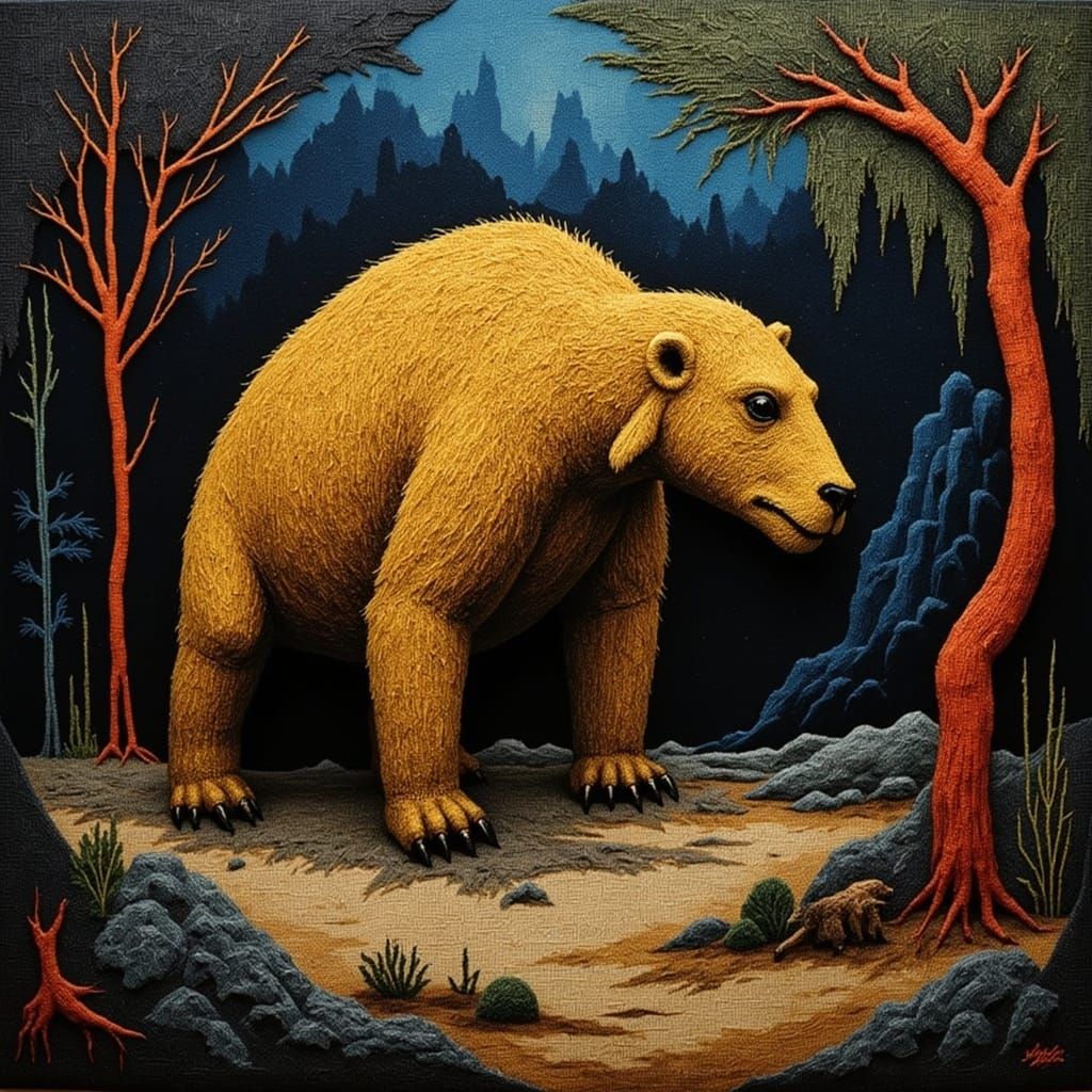 Prehistoric Sloth in Cavern with Vibrant Colors