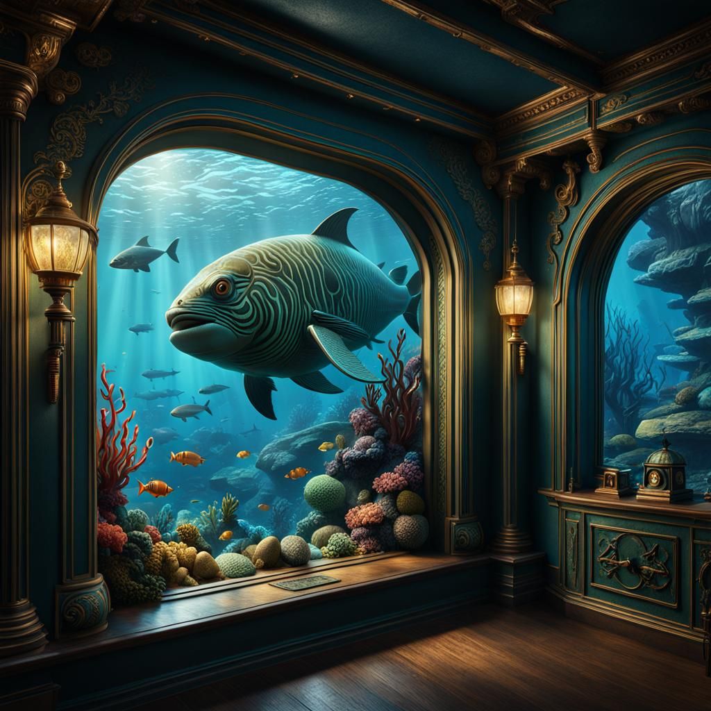 Underwater Creatures Looming: Jules Verne Illustration