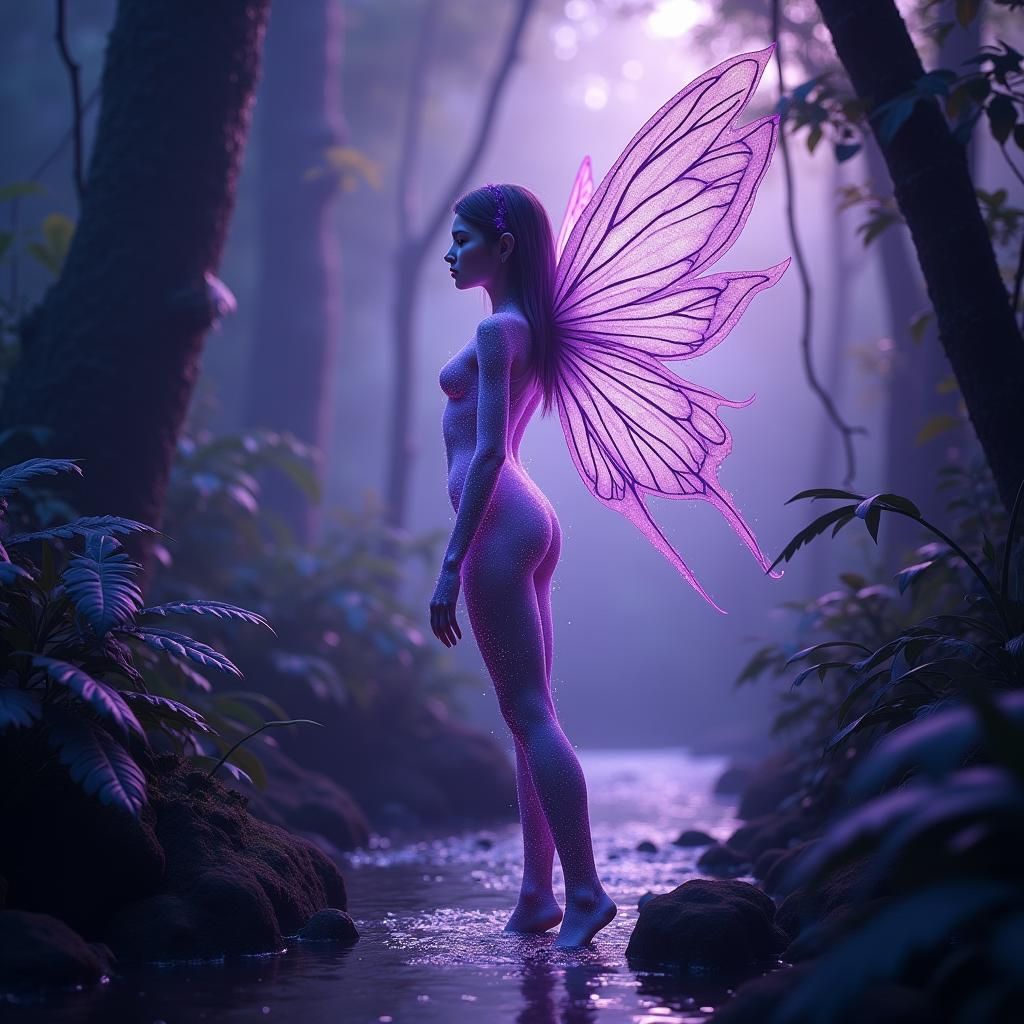 Luminescent Lightning Fairy Portrait in Purple Rainforest