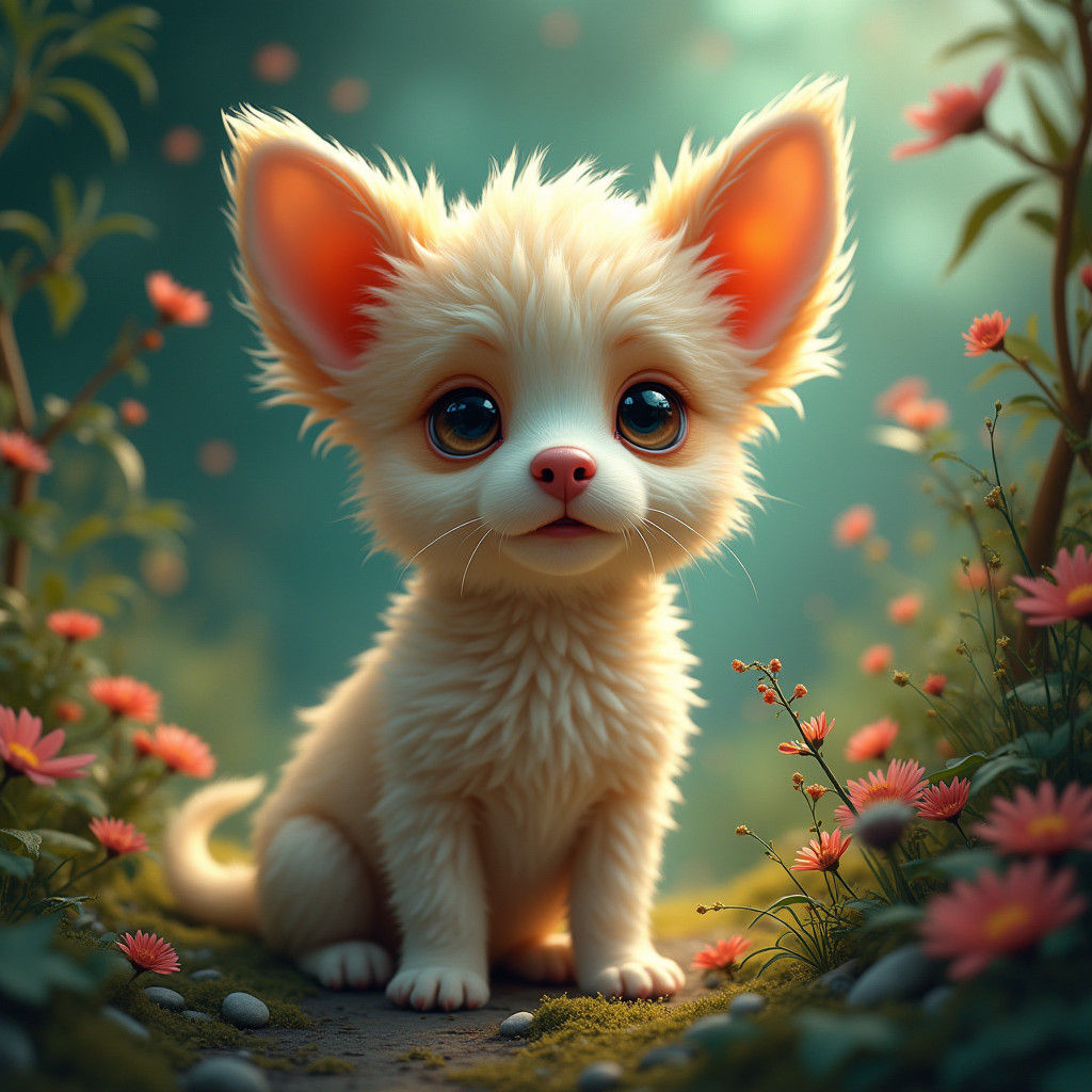 Enchanting Puppy in Mystical Fantasy Landscape