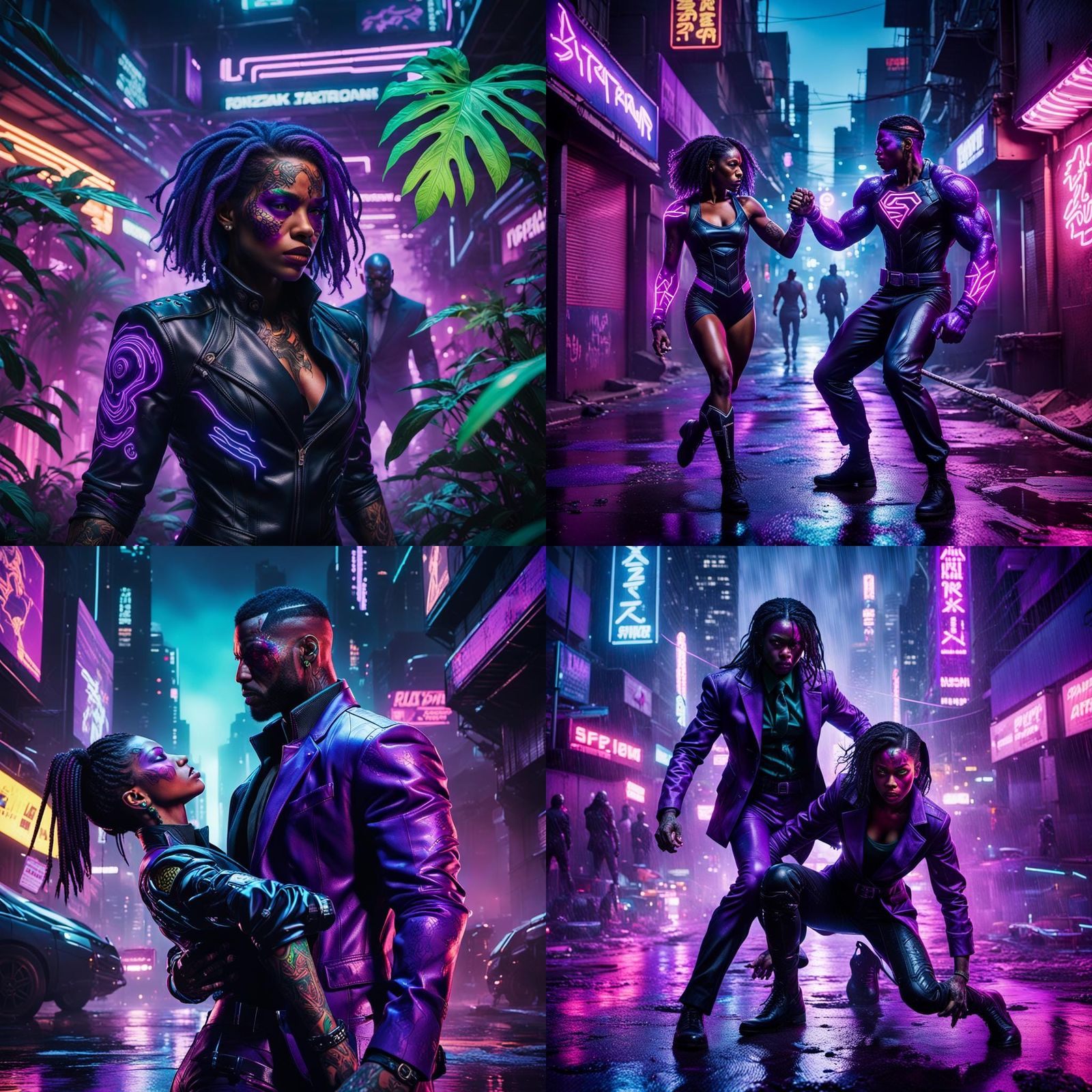 Superheroine vs. Jungle Warrior in Cyberpunk Battle