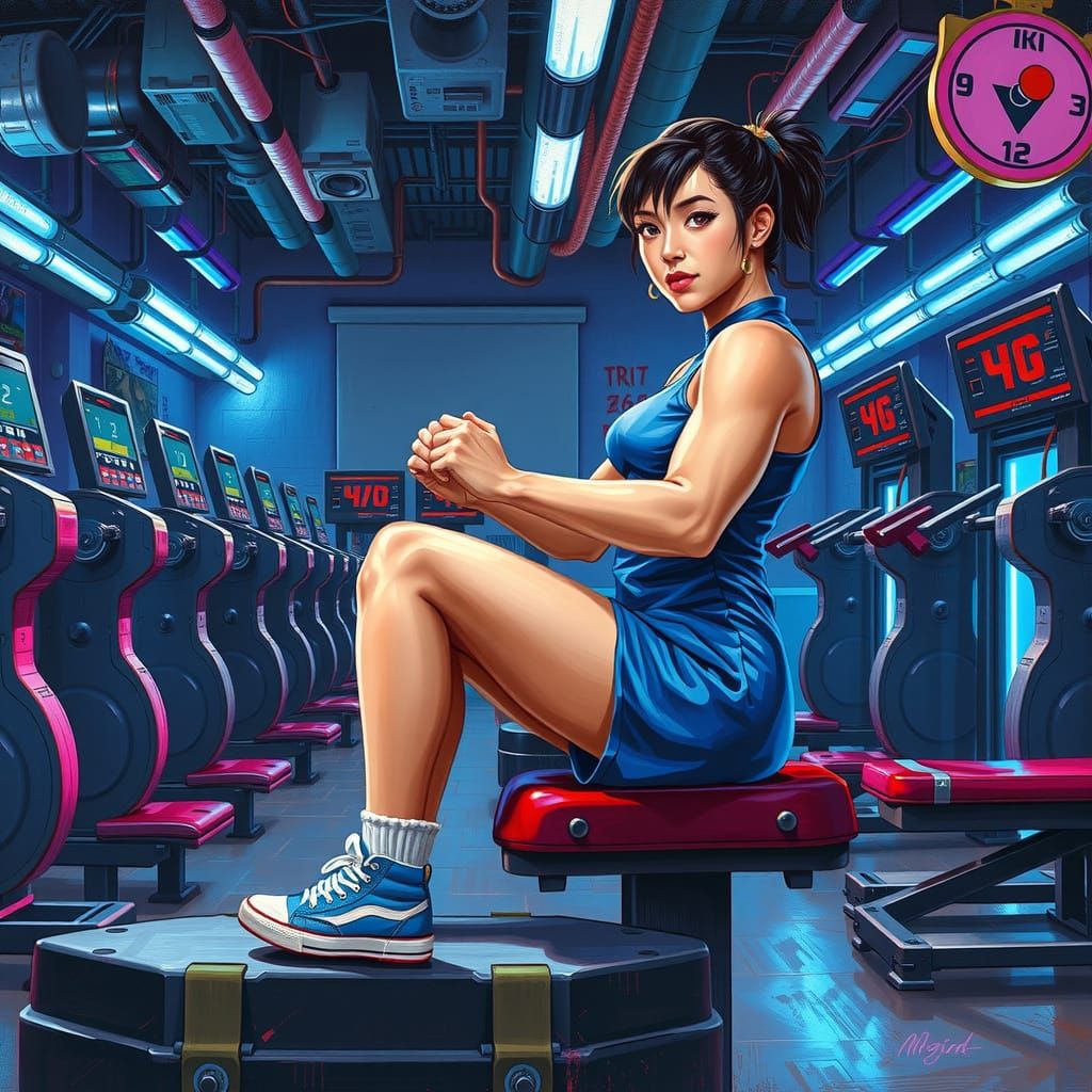 Retro-Futuristic Gym Scene in Neon Colors
