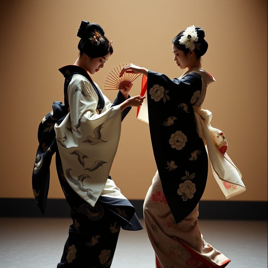 Elegant Geisha Dancers in Yin Yang Harmony