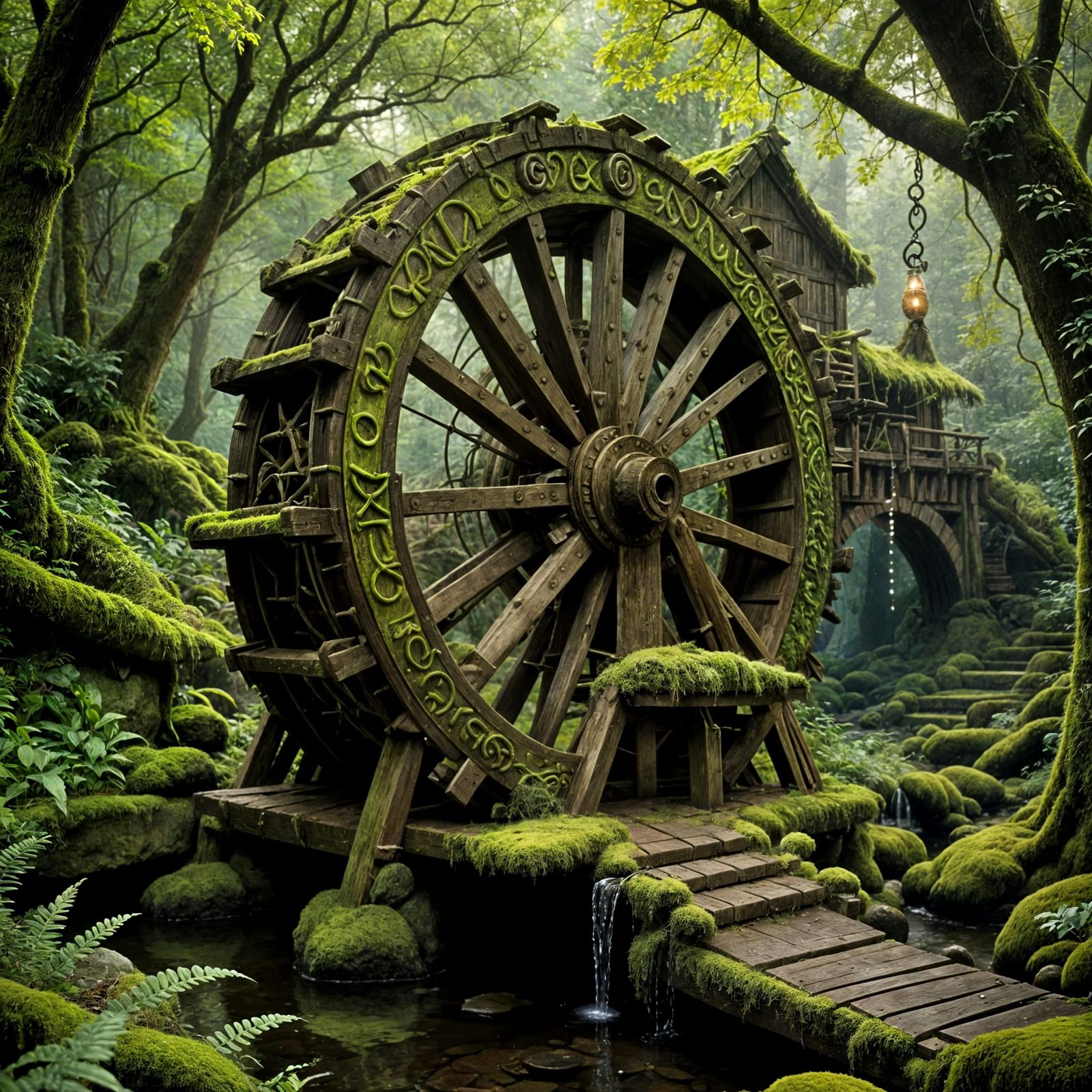 Ancient Waterwheel in Enchanted Forest