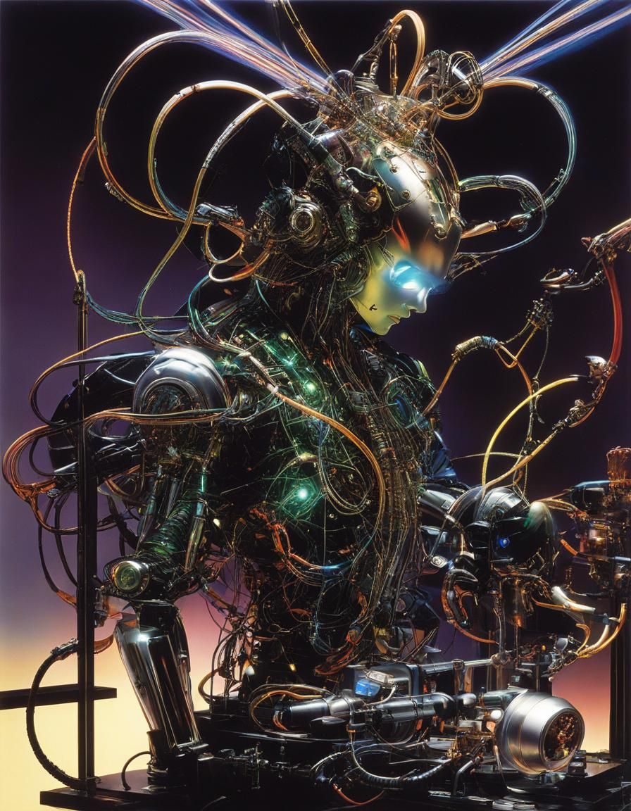 Cyborg Medusa: Nacreous Alchemist in Cyberpunk Style