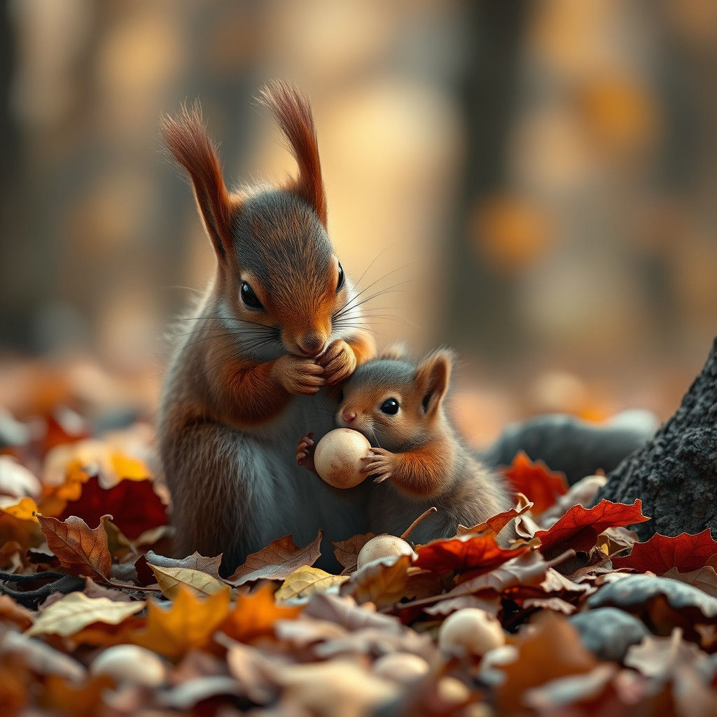 Squirrel Family Scene in Detailed Matte Painting